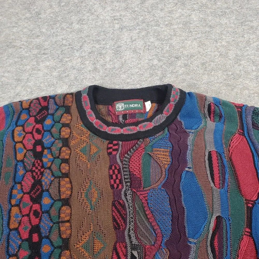 Tundra Sweater Mens Large Multicolor 3D Knit  Vintage Mercerized Cotton Canada